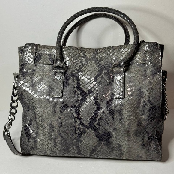 Michael Kors Large Hamilton Python-Print Leather Tote Shoulder Satchel Bag - Picture 5 of 12